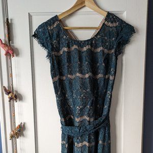 Maeve Anthropologie Teal Lace Cap sleeve dress